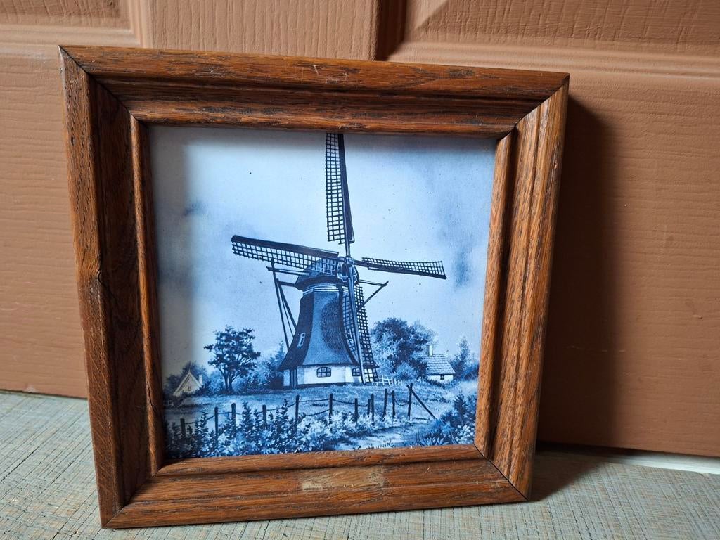 Vintage blauwe wandtegel molen van Hunnik, Ophalen of Verzenden