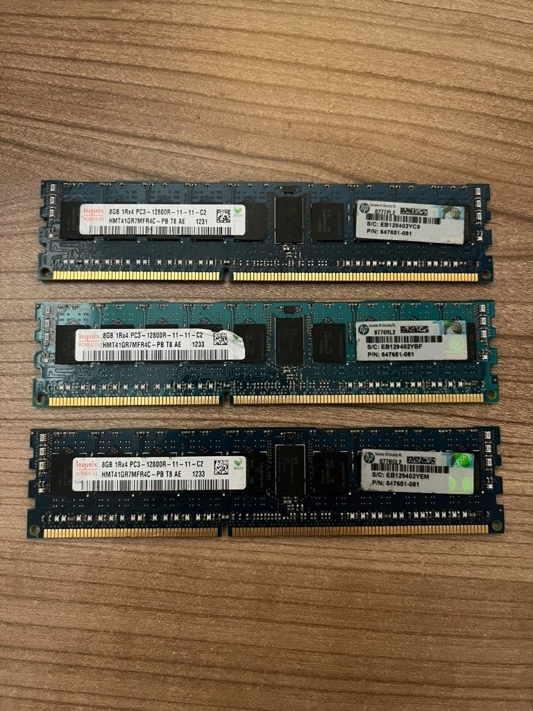 Server werkgeheugen Hynix 8GB 1600MHz DDR3 ECC | 3 stuks, Computers en Software, RAM geheugen, Gebruikt, Server, 8 GB, DDR3
