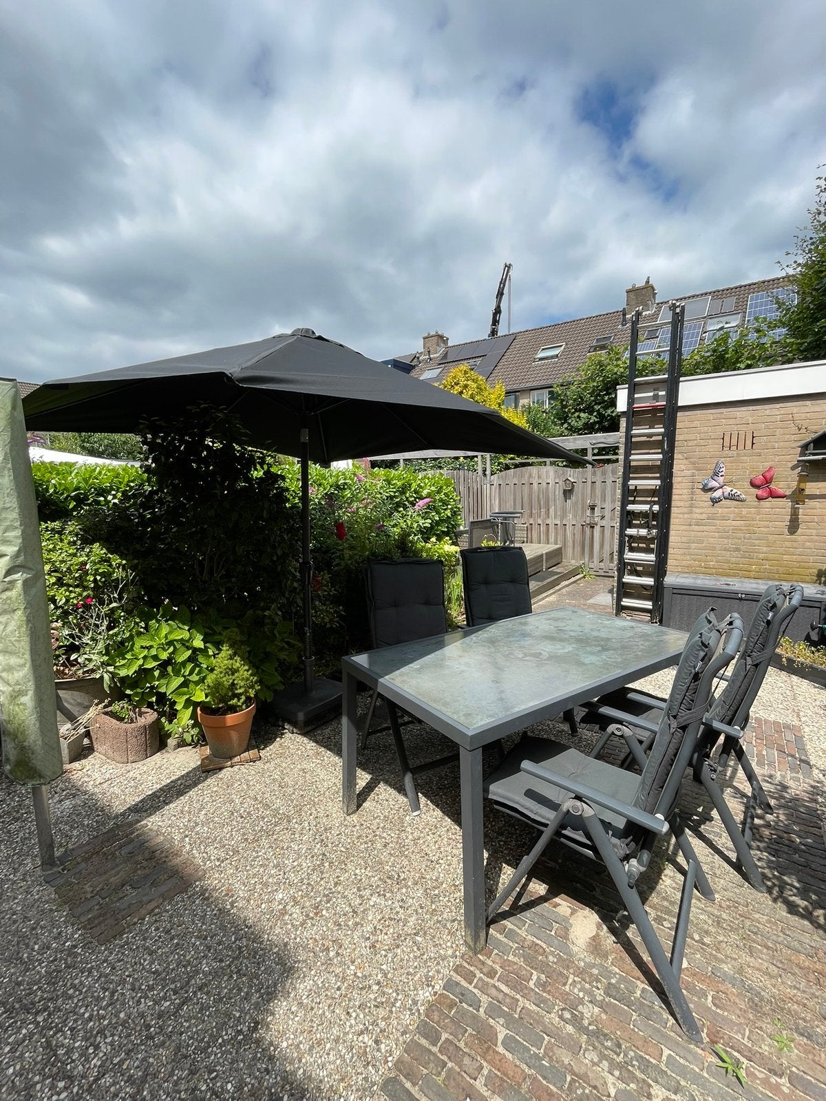 Tuinset met parasol, Tuin en Terras, Ophalen, Zo goed als nieuw