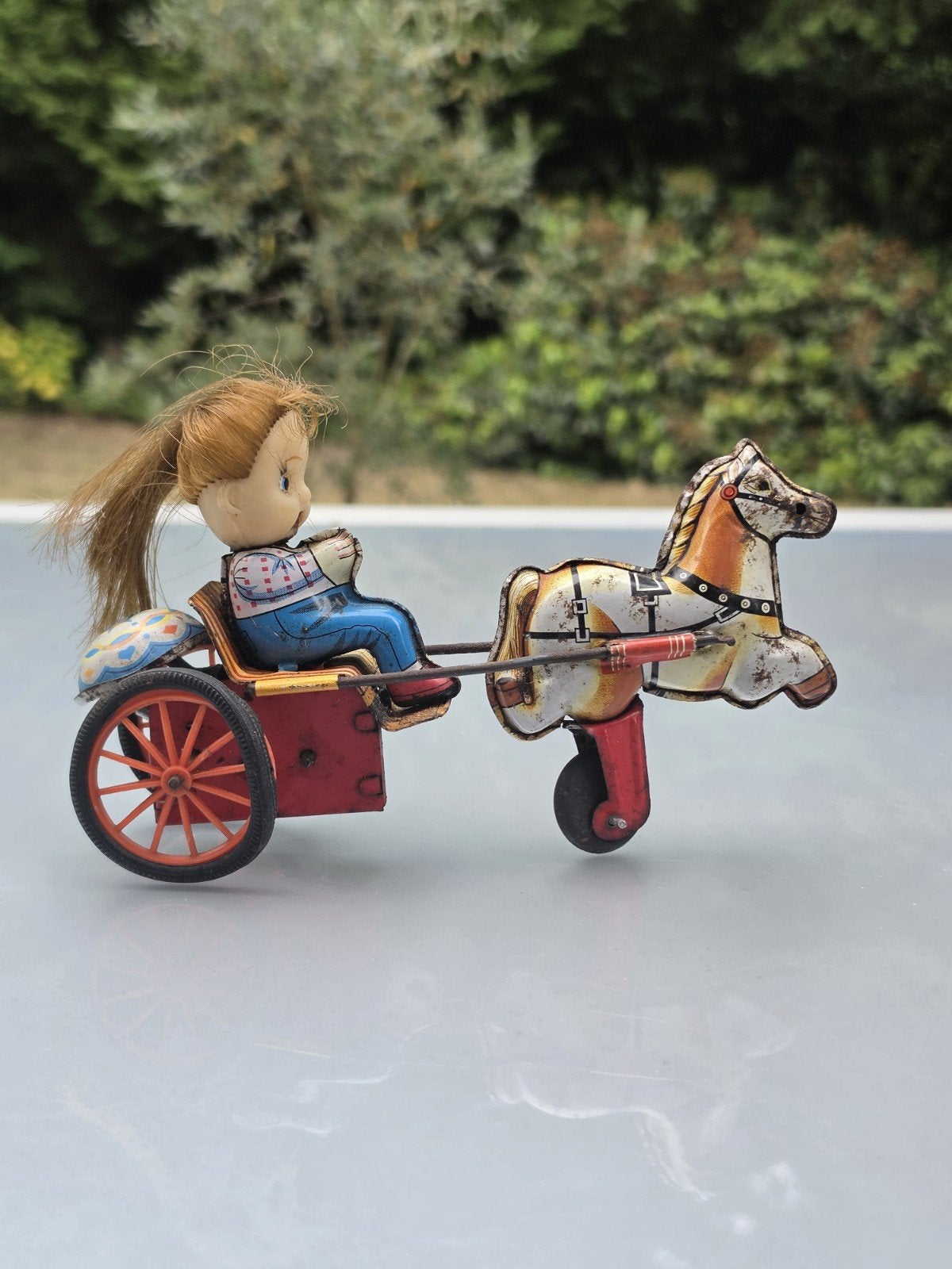 Oud blikken speelgoed sulky paard en wagen Kanto Japan, Antiek en Kunst, Antiek | Speelgoed, Ophalen of Verzenden