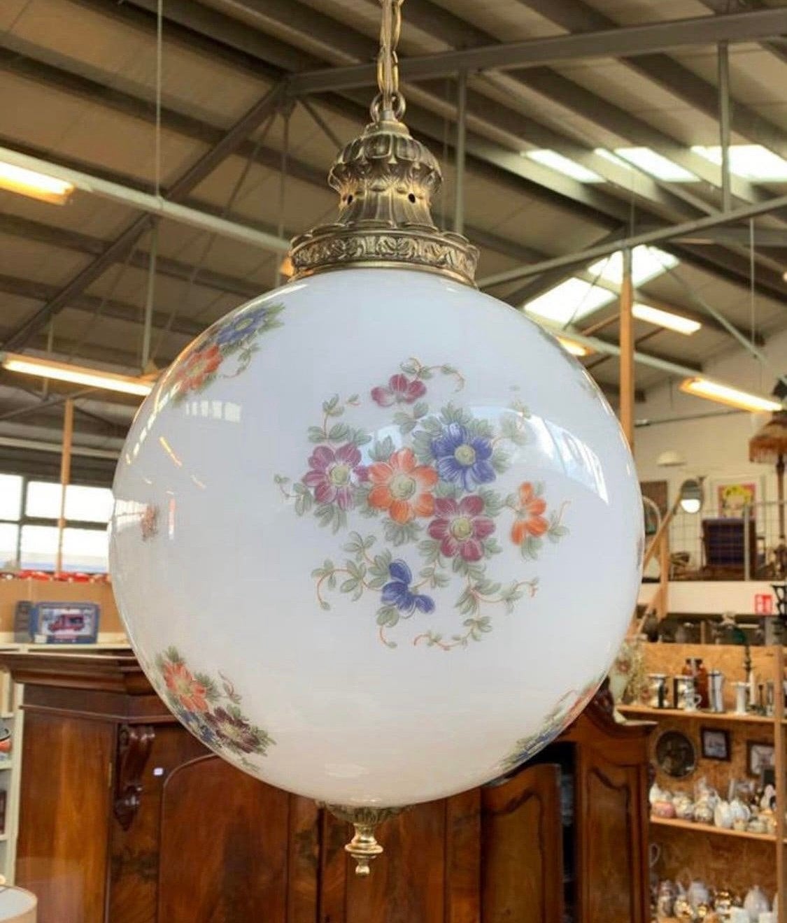 Lamp hanglamp grote bol met bloemen Art Deco stijl hanglamp., Ophalen of Verzenden