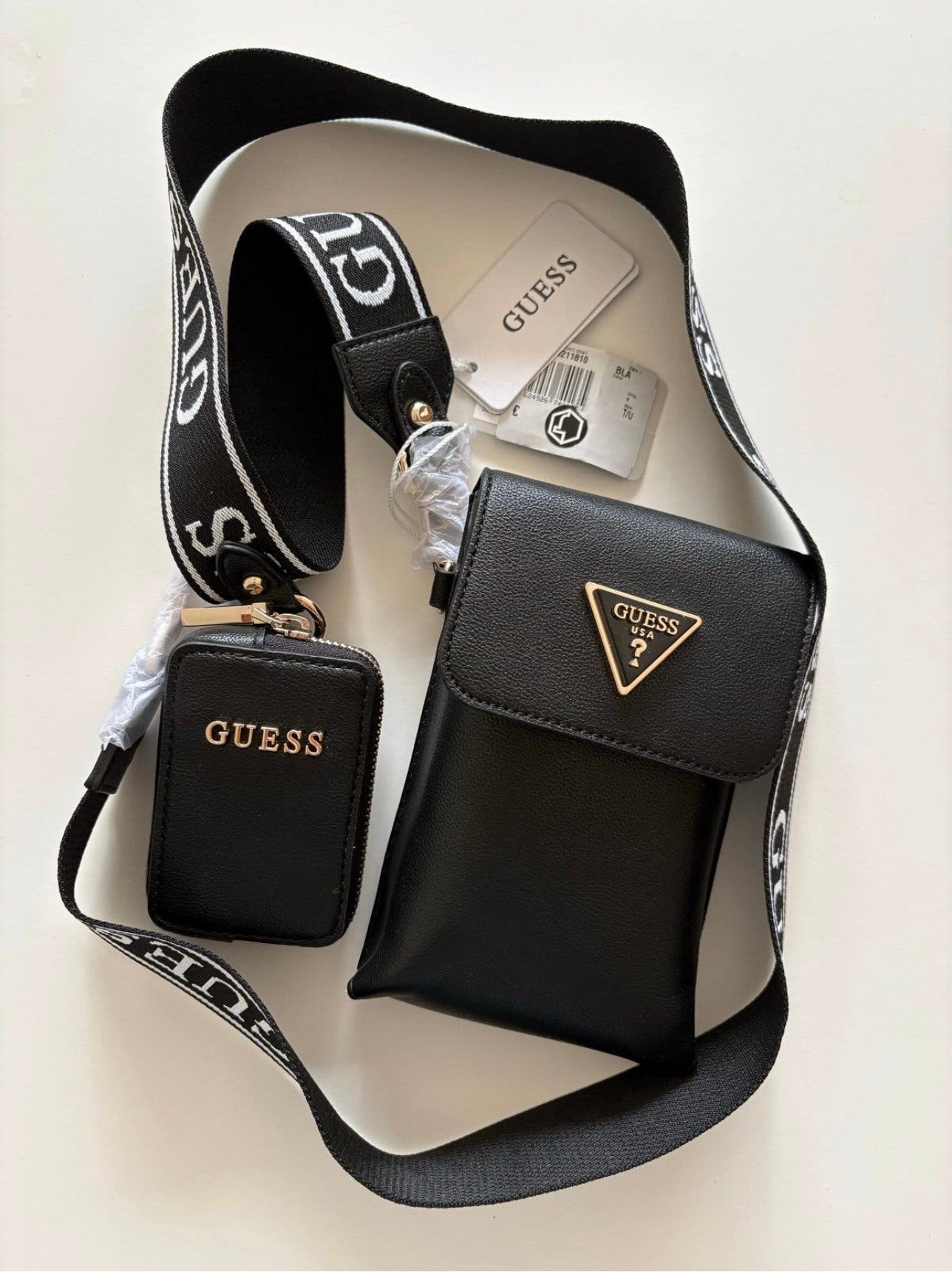 Guess Mini Crossbody Tasje Zwart met Portemonnee, Ophalen, Nieuw, Zwart
