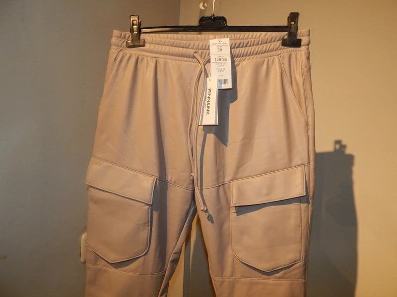 Penn & Ink leder look broek beige tint zakken Nieuw a 140,-M, Maat 38/40 (M), Verzenden, Beige, Nieuw