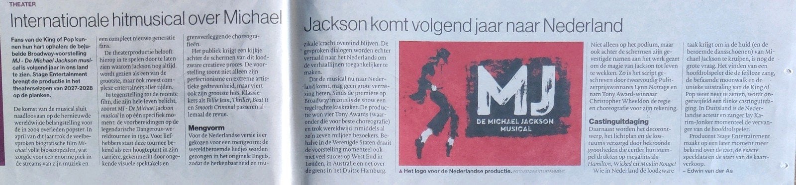 Hitmusical over Michael Jackson komt naar NL, Ophalen of Verzenden