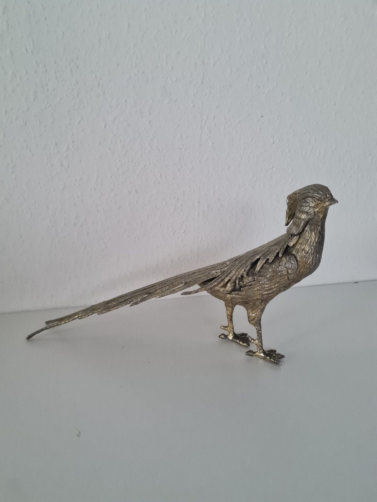 Oude antieke verzilverd brons vogel fazant tafelstuk beeldje, Ophalen of Verzenden, Brons