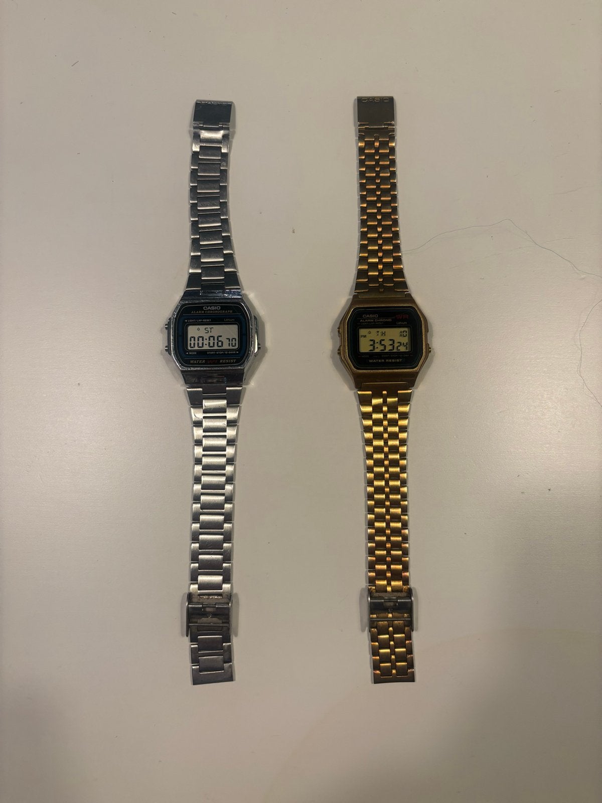 Casio A159WGE en A158WA horloges - Set van 2, Overige merken, Gebruikt, Staal, Polshorloge