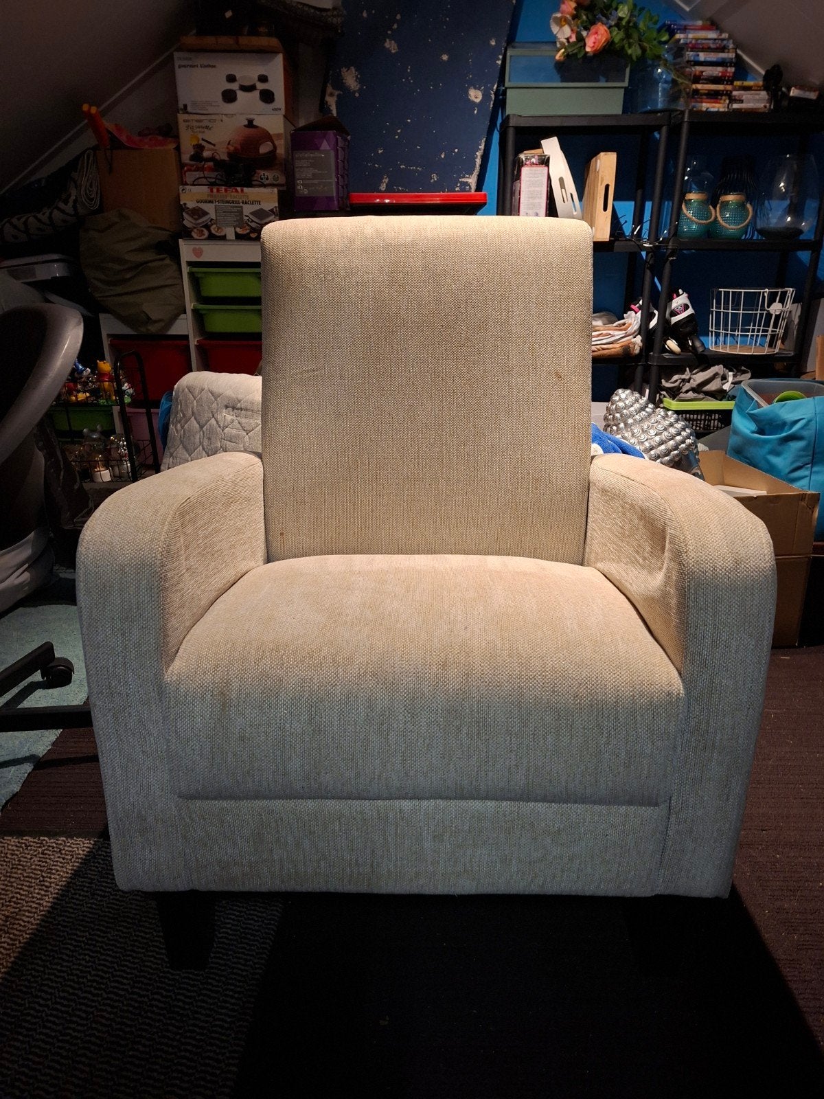 beige stoel, Huis en Inrichting, Fauteuils, Ophalen, Gebruikt, 75 tot 100 cm, Stof