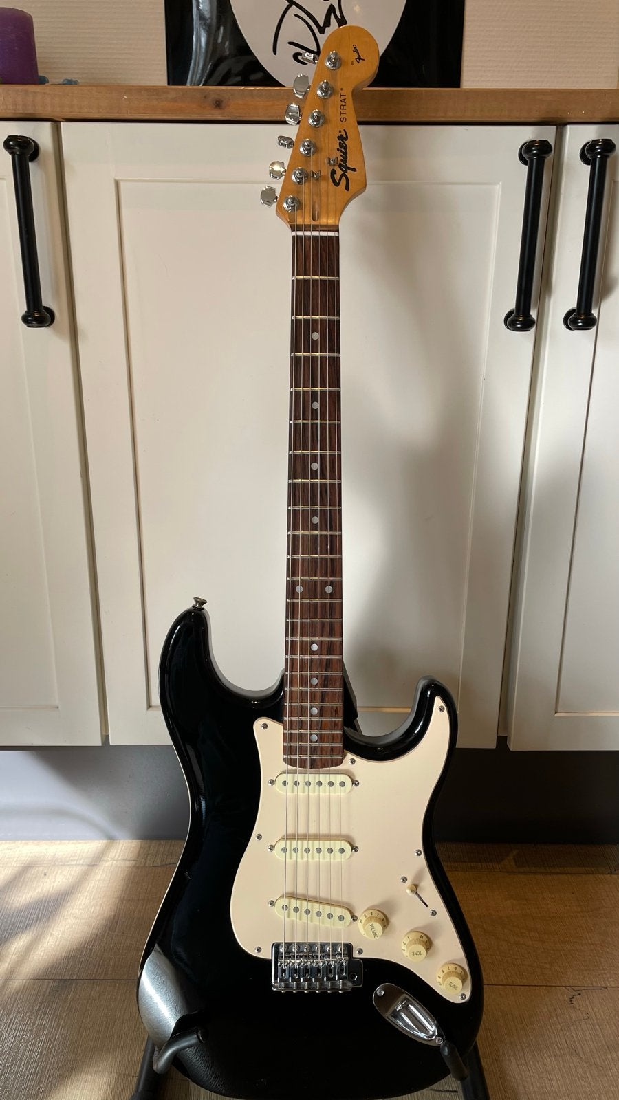 Squier Stratocaster elektrische gitaar - Zwart, Ophalen, Gebruikt, Solid body, Fender