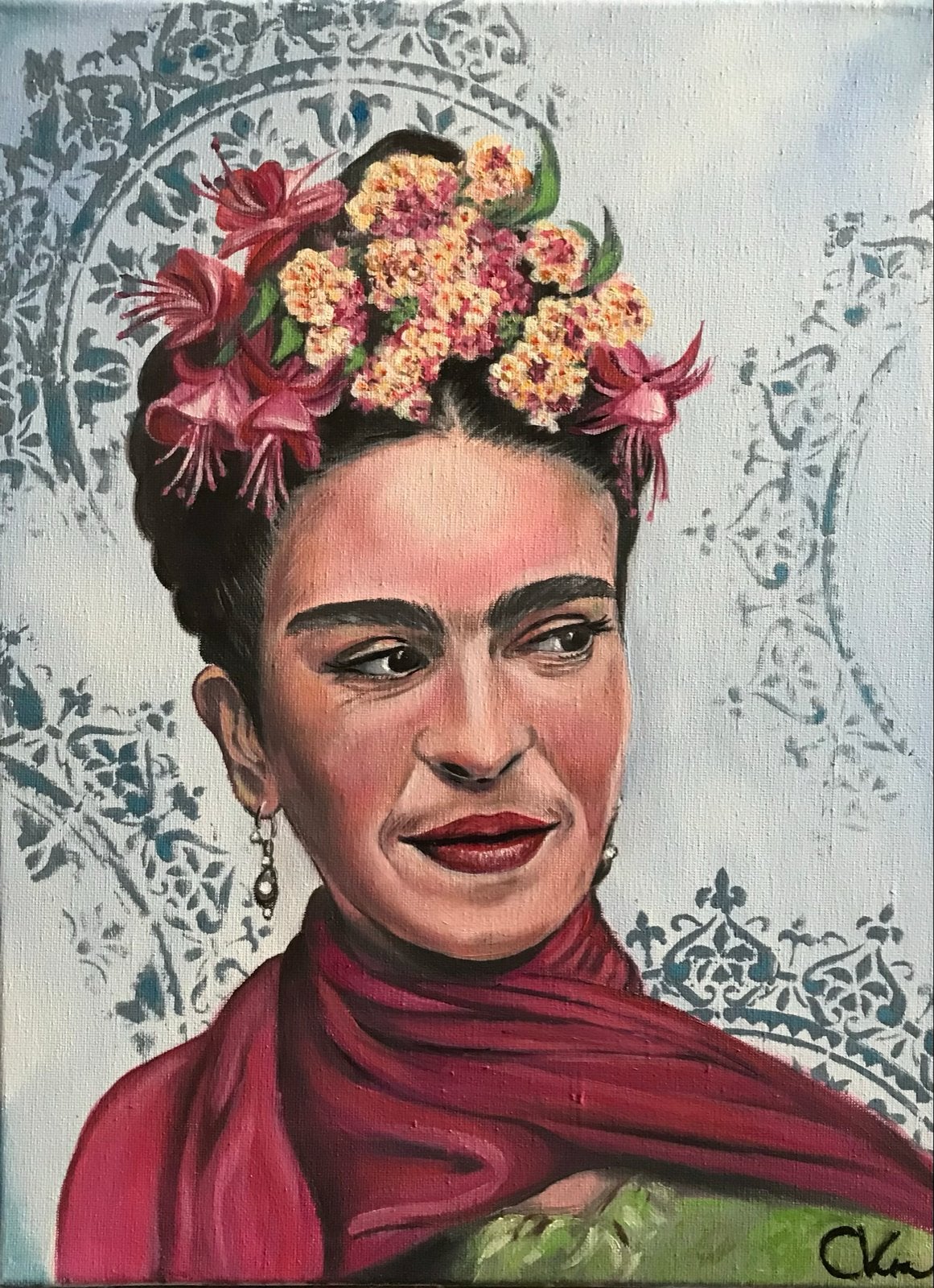 Frida Kahlo Olieverf Schilderij - Gesigneerd, 30x40 cm, Antiek en Kunst, Ophalen of Verzenden