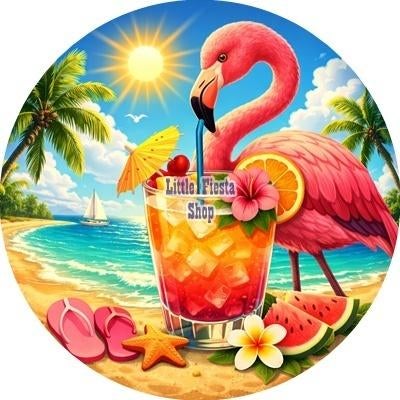 L2120 icing frosting flamingo zomer 19cm eetbare print top, Ophalen of Verzenden, Nieuw, Taarten, Versiering