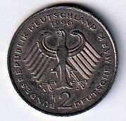 2  mark  1990  F  Duitsland. km. 149, Ophalen of Verzenden, Duitsland, Losse munt