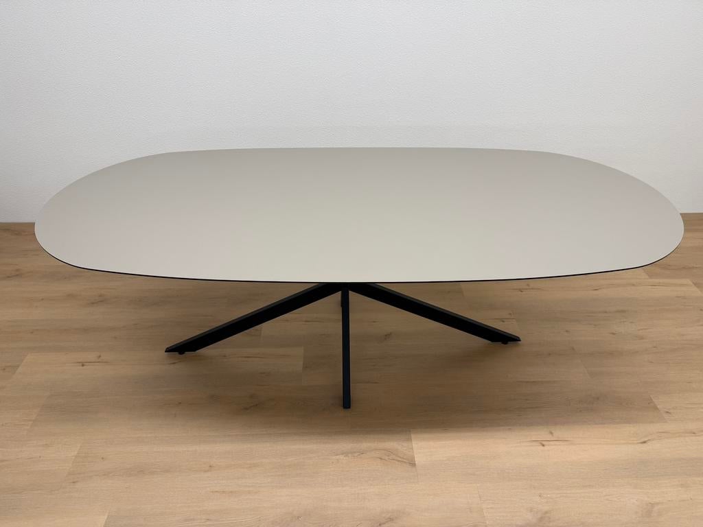 Plat ovale eettafel HPL 220x100 Beige - Direct Leverbaar, 100 tot 150 cm, 200 cm of meer, Ophalen of Verzenden, Zo goed als nieuw