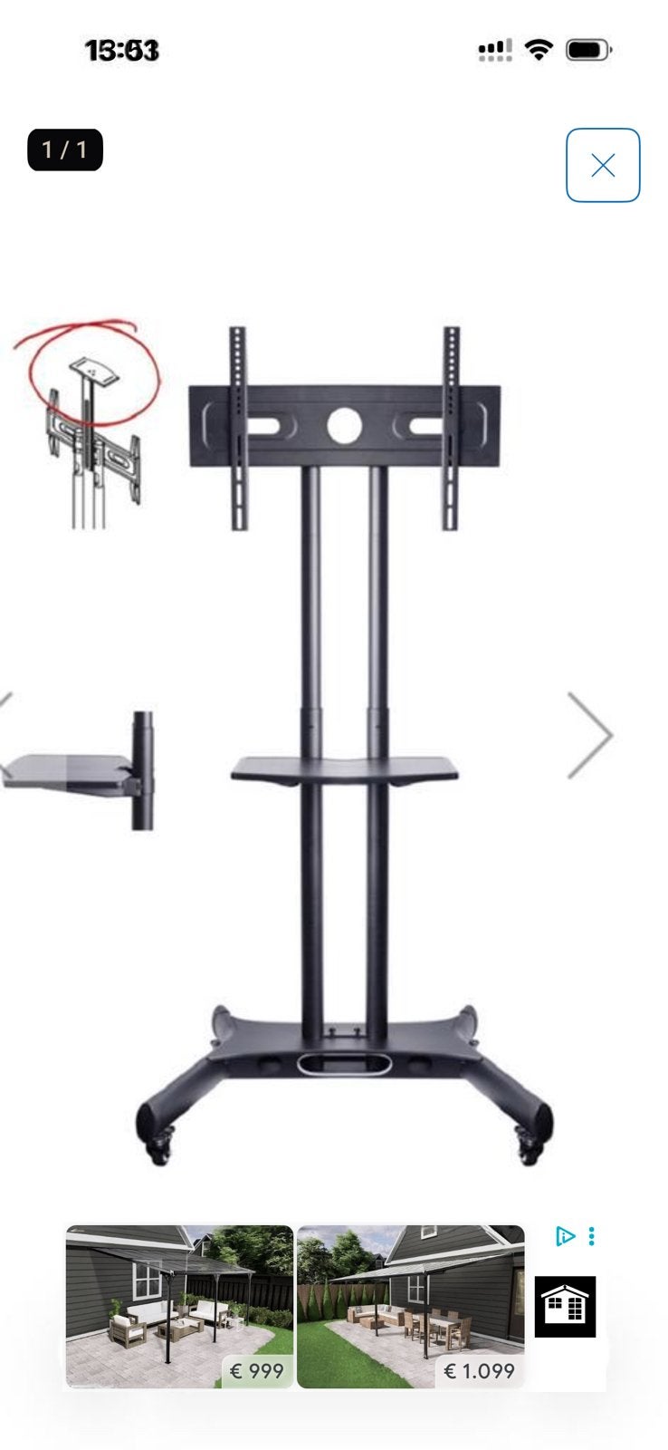Verrijdbare TV steun/trolley, Audio, Tv en Foto, Televisiebeugels, Ophalen of Verzenden, Zo goed als nieuw