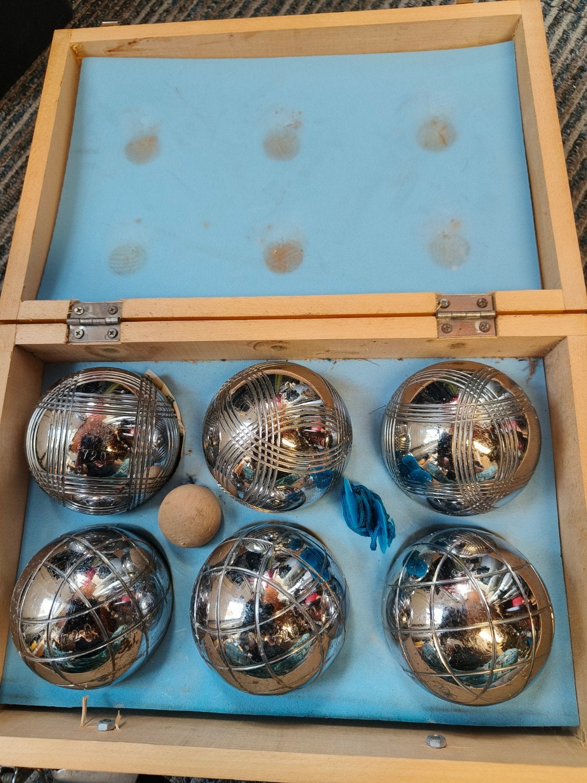 Petanque set in houten kist - 6 ballen en but, Ophalen of Verzenden, Gebruikt