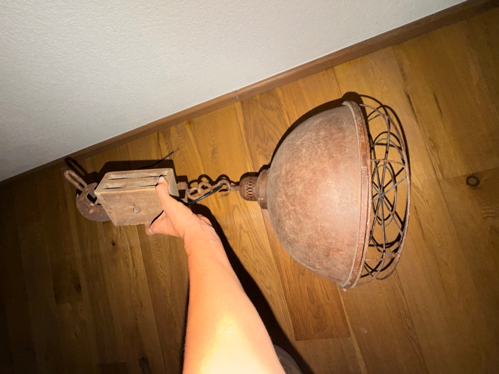Vintage industriële hanglamp met katrolsysteem, Ophalen of Verzenden