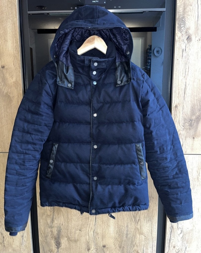The Kooples dons jas heren M donkerblauw afneembaar nepbont, Maat 52/54 (L), The Kooples, Zo goed als nieuw, Verzenden