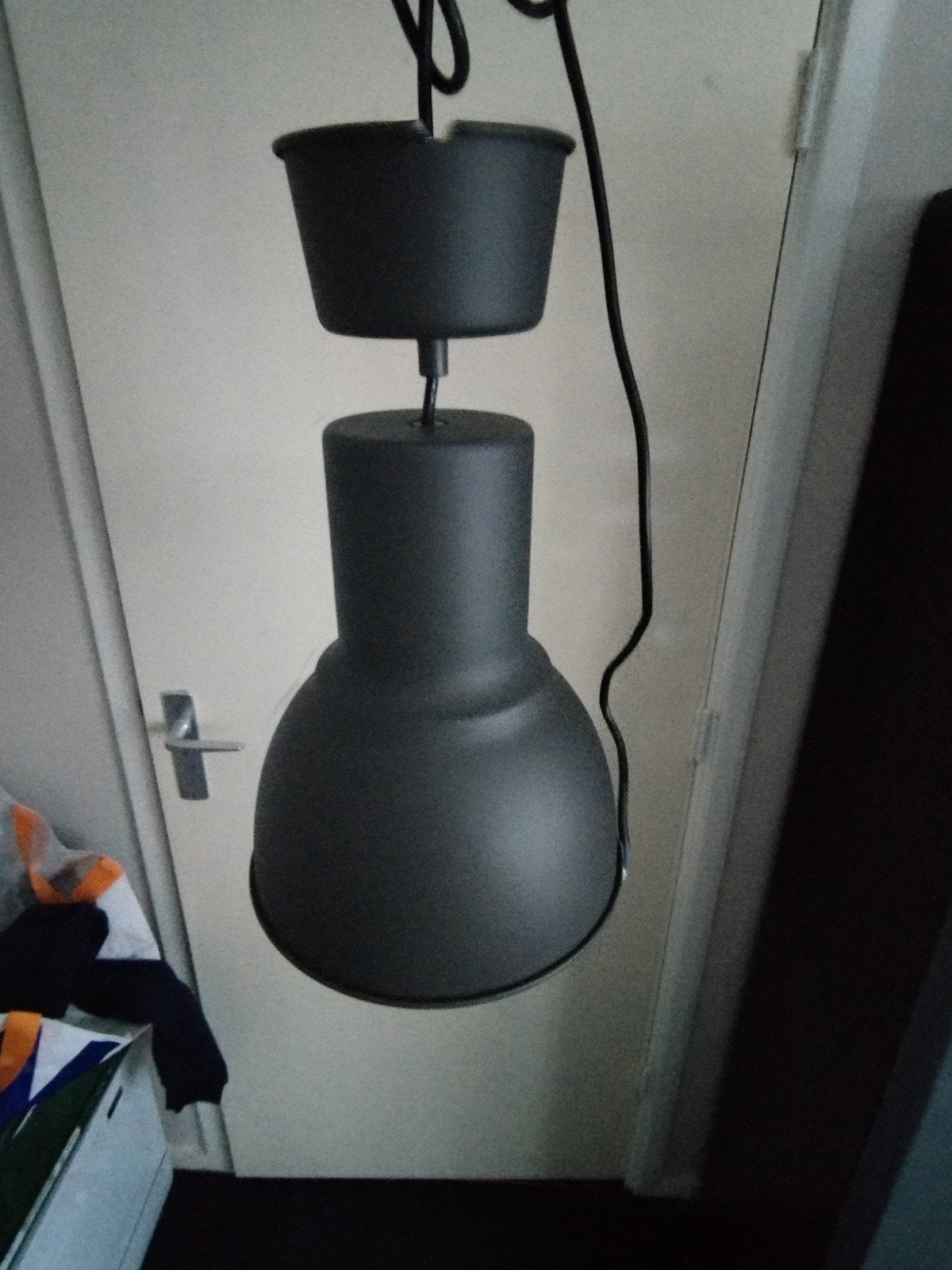 Donkergrijze hanglamp met E27 fitting, Ophalen, Gebruikt, E27 (groot), Metaal