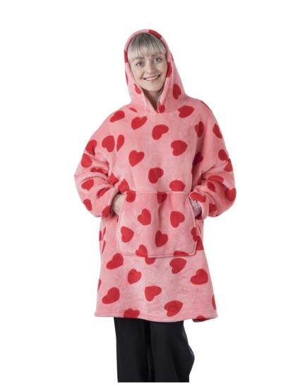 Oversized Hoodie Deken met Hartjespatroon - Roze, Ophalen, Nieuw