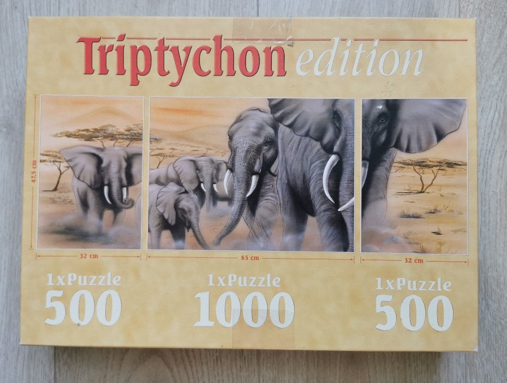 59 .. Puzzel drieluik olifant, Ophalen of Verzenden, 500 t/m 1500 stukjes, Nieuw