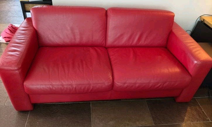 nette rode leren 2- zits bank, Ophalen, Gebruikt, 150 tot 200 cm, Tweepersoons