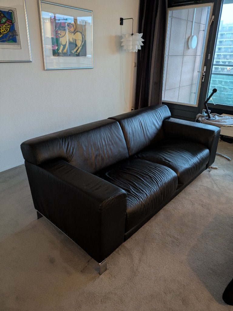 zwart lederen bank, Huis en Inrichting, Ophalen, Gebruikt, 150 tot 200 cm, Tweepersoons