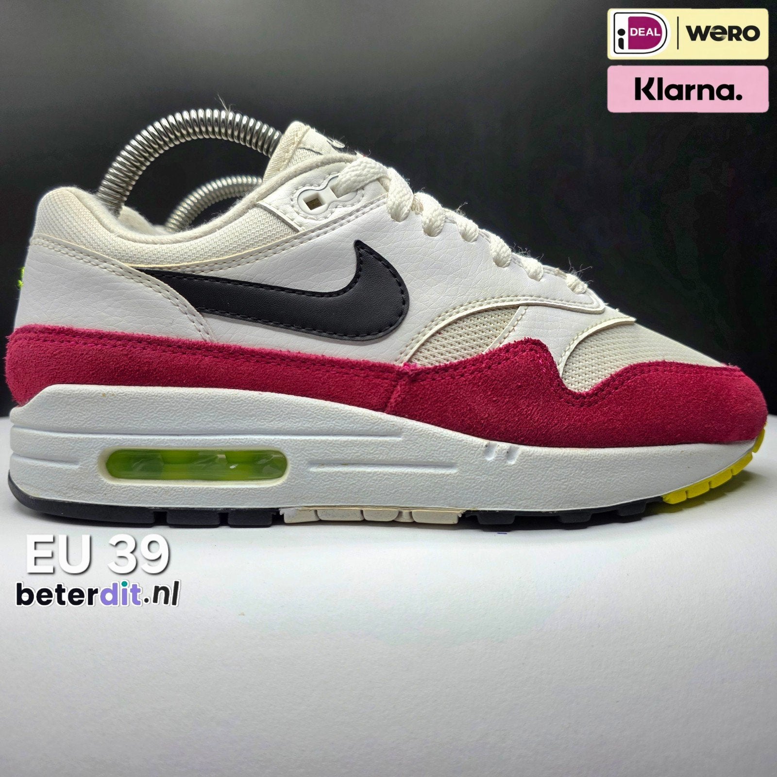 Nike Air Max 1 'White Black Volt Rush Pink' Maat: 39, Ophalen of Verzenden, Nike, Nike, Nike air max