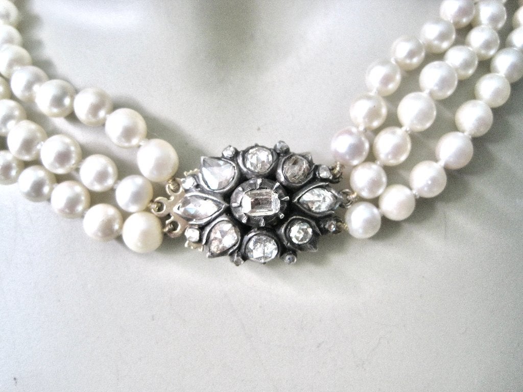 sieraden ketting diamanten, parels. Antiek, Ophalen, Goud, Ketting, Met edelsteen