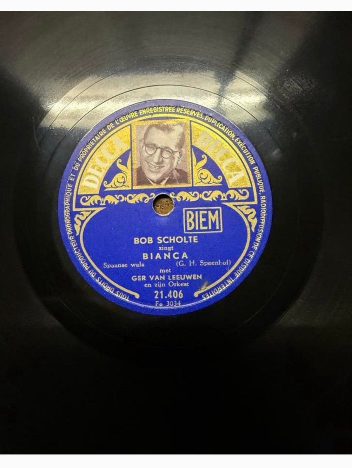 Bob Scholte - Bianca (78-toerenplaat Decca), Gebruikt, 10 inch, Overige genres, Originele persing