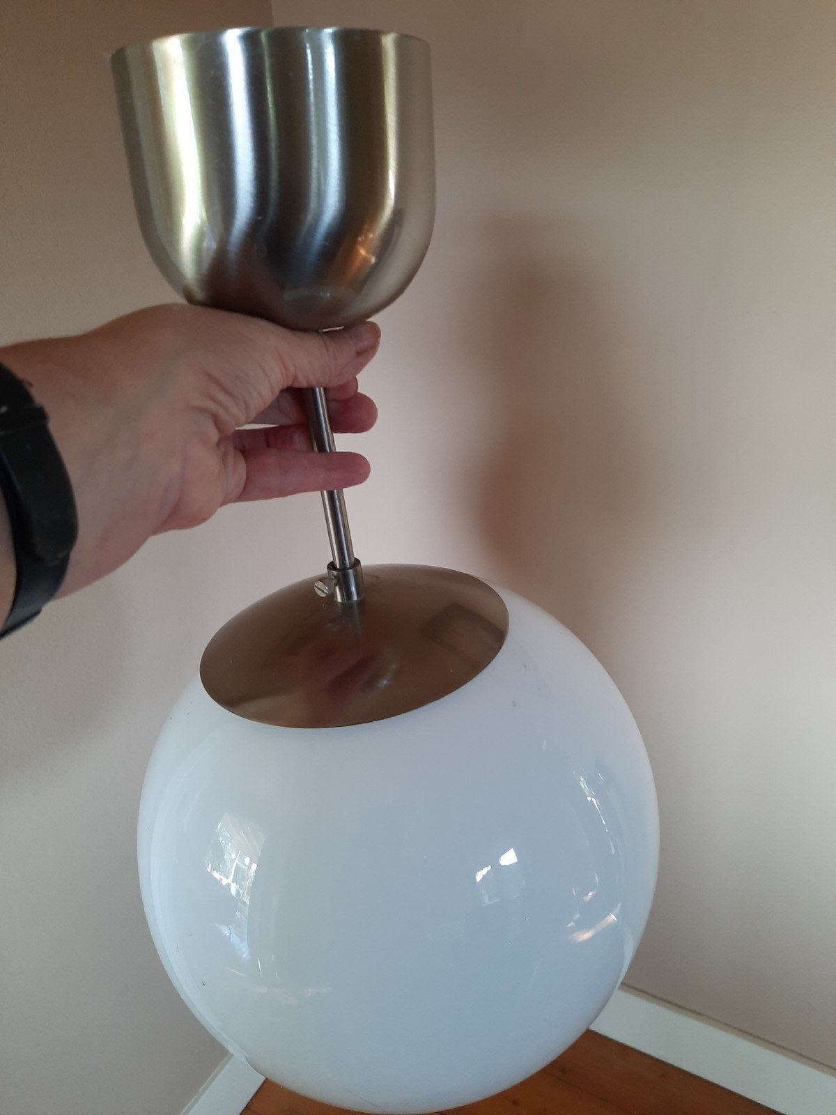 ikea holjes plafondlamp glazen bol, Ophalen, Overige typen, 45 cm, Wit