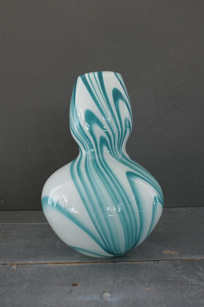 Vintage Carlo Moretti vaas glas wit turquoise, Antiek en Kunst, Verzenden