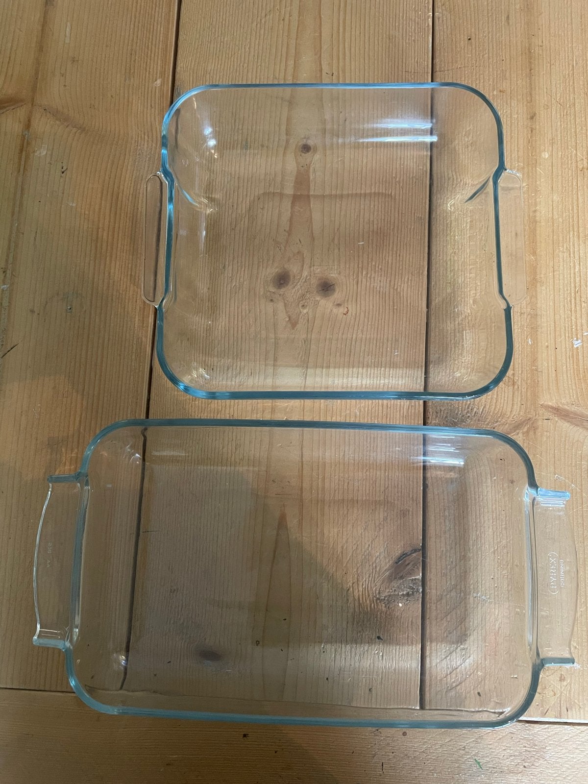 Pyrex glazen ovenschalen set - 22x22 cm en 27x16 cm, Ophalen, Overige merken, Glas, Overige typen