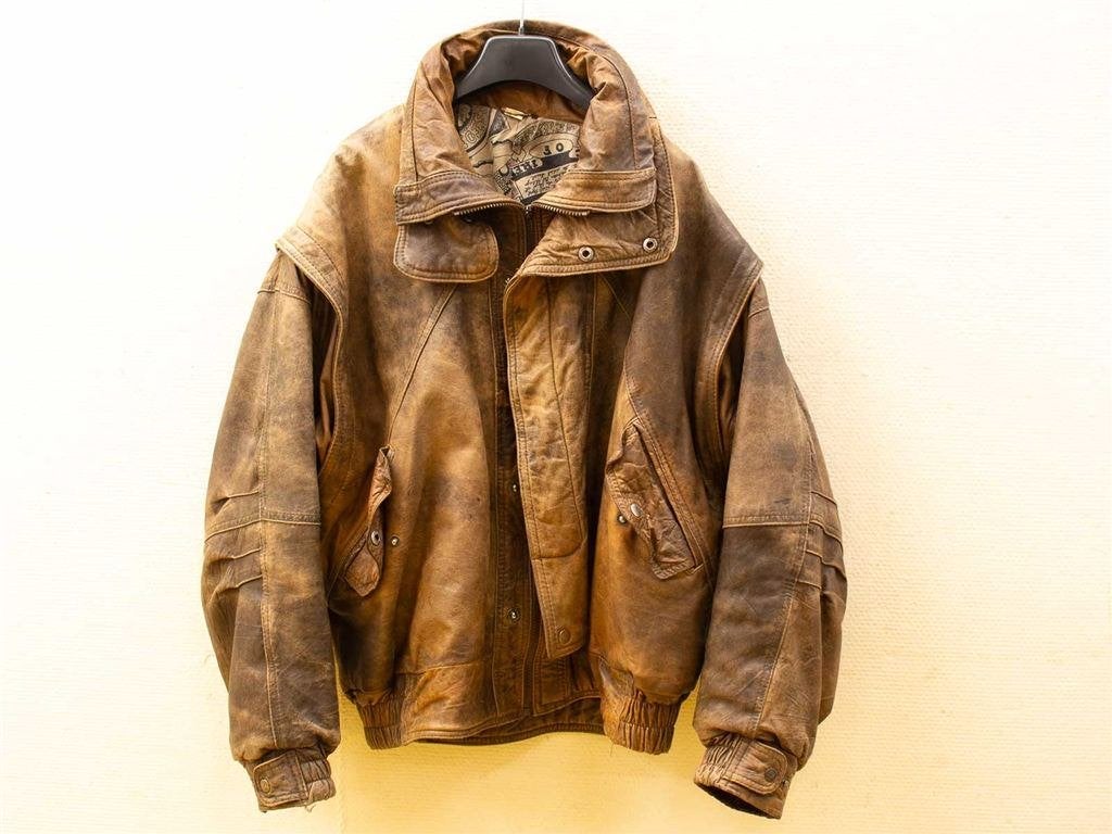 Bruine leren jas 37188, Ophalen of Verzenden, Gedragen, Bruin