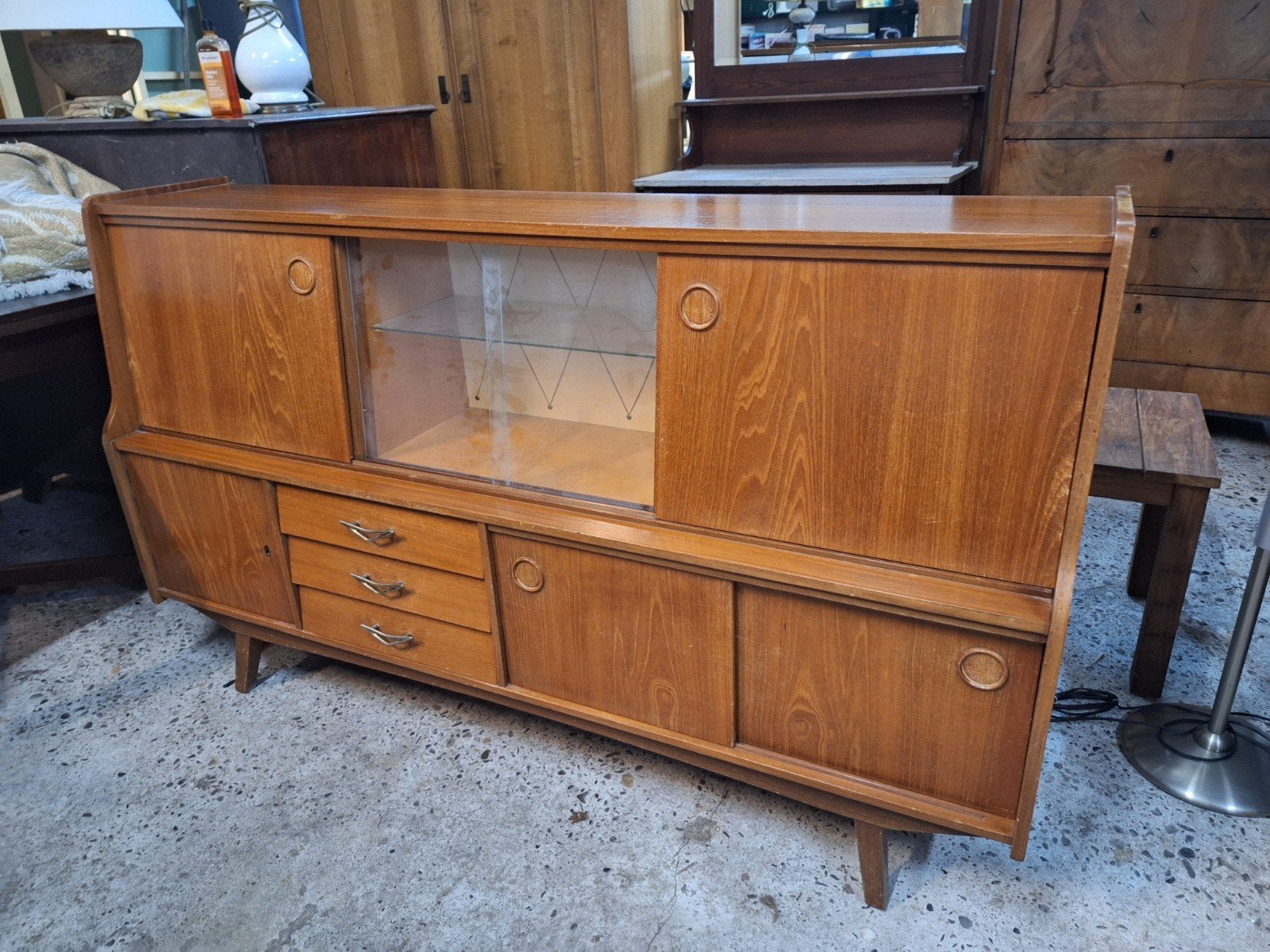 Lowboard highboard vintage kast wandmeubel deurtjes laadjes, Gebruikt, 150 tot 200 cm, Met klep(pen), Minder dan 100 cm