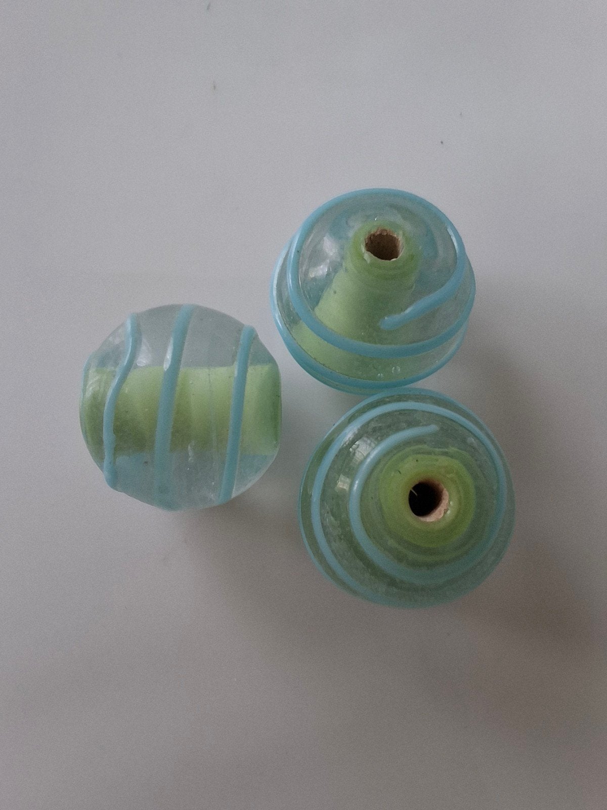 3 stuks grote lampwork glaskralen lichtblauw kralen blauw, Kraal, -, -, Ophalen of Verzenden