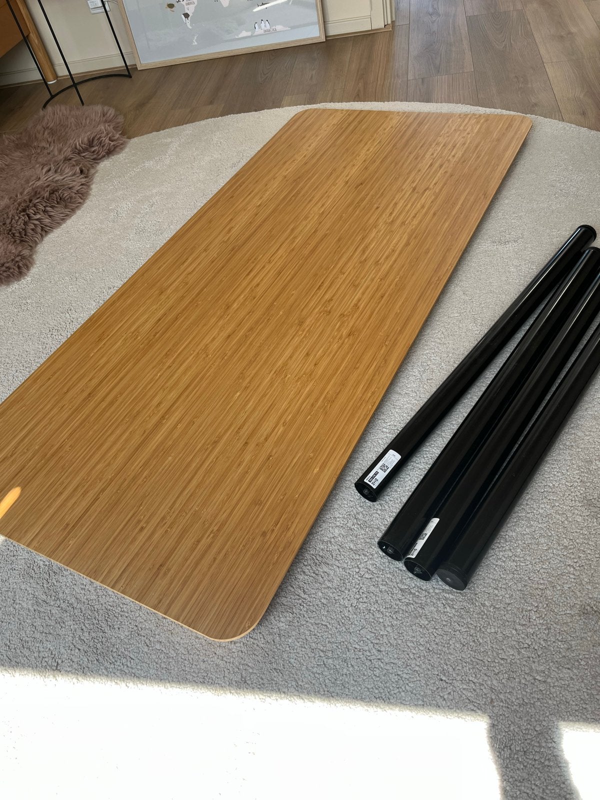 IKEA ANFALLARE / ADILS tafel - bamboe blad, zwart onderstel, Huis en Inrichting, Tafels | Eettafels, Gebruikt, 50 tot 100 cm, 100 tot 150 cm