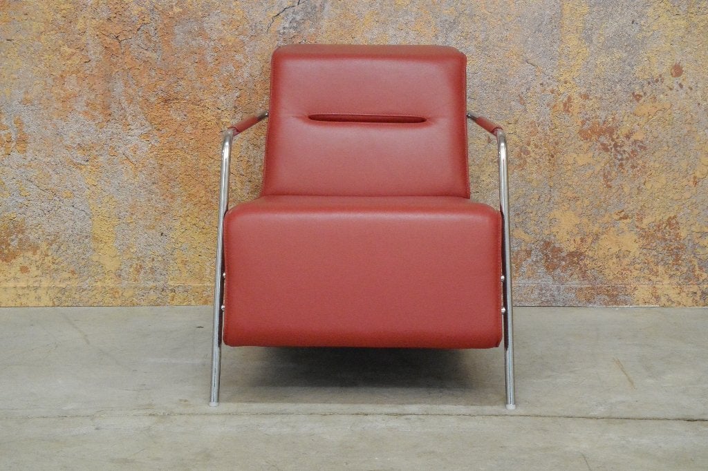 ZGANieuw! rode leren Topform design fauteuil, Leolux, Leolux, 75 tot 100 cm, Ophalen of Verzenden