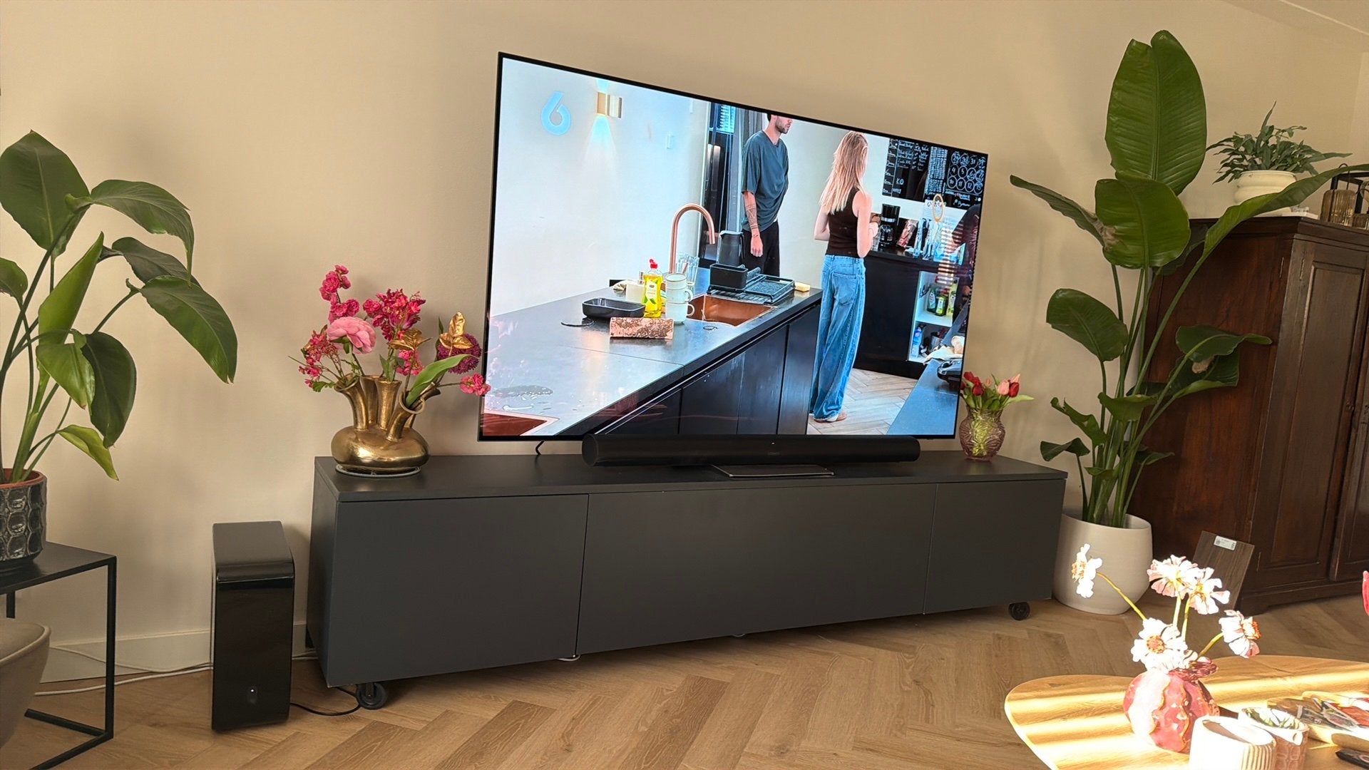 Modern TV-meubel / Dressoir - Antraciet, Ophalen, Gebruikt, Overige materialen, 200 cm of meer