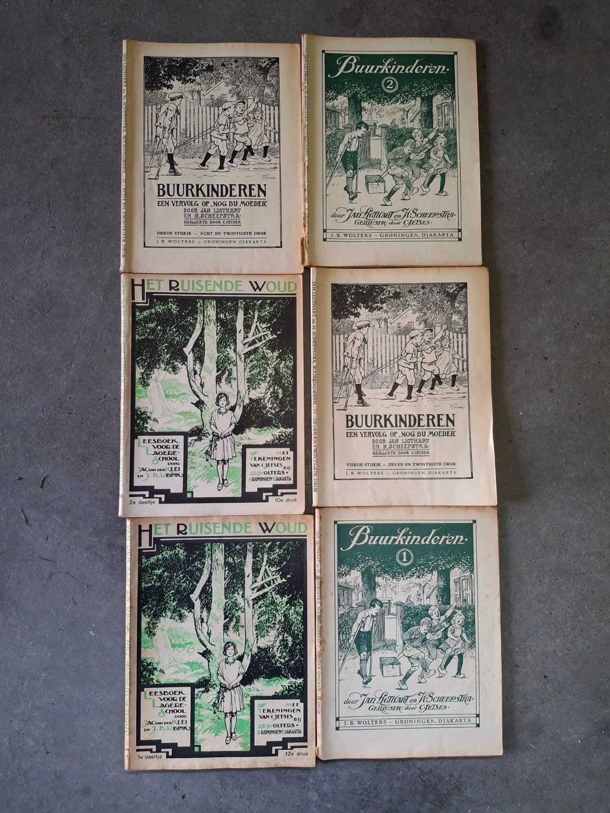 Vintage schoolboeken: Buurkinderen & Het Ruisende Woud, Boeken, Ophalen, Gelezen, J.B. Wolters, J.A.C. van der Lei, J.B.U. Bink