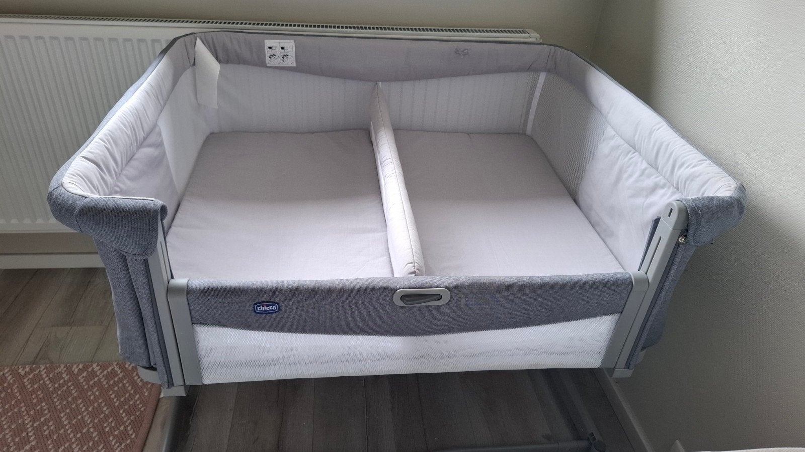 Tweeling Co-sleeper, Kinderen en Baby's, Kinderkamer | Bedden, Zo goed als nieuw, Minder dan 140 cm, 85 tot 100 cm, Matras, Ophalen