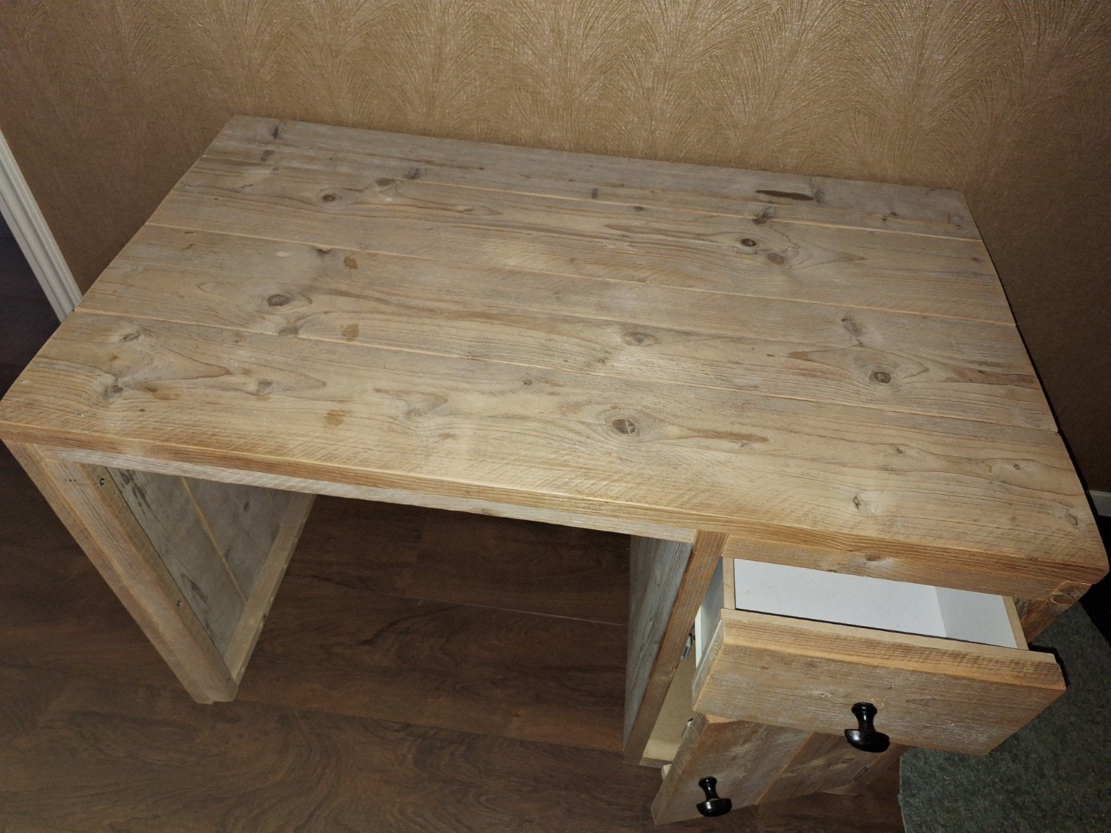 Eikenhouten bureau 120x70x77 cm met lade en kastje, Ophalen, Met lades, Gebruikt, Hout