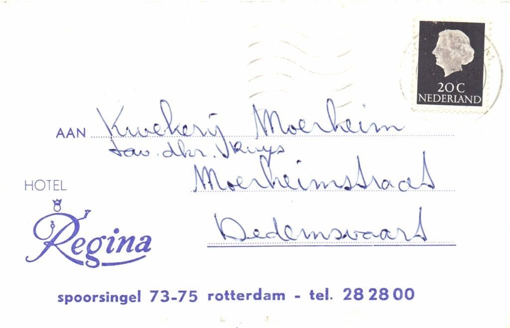 Hotel Regina, Rotterdam - 06.1971 - briefkaart / drukwerk, Ophalen of Verzenden, Briefkaart