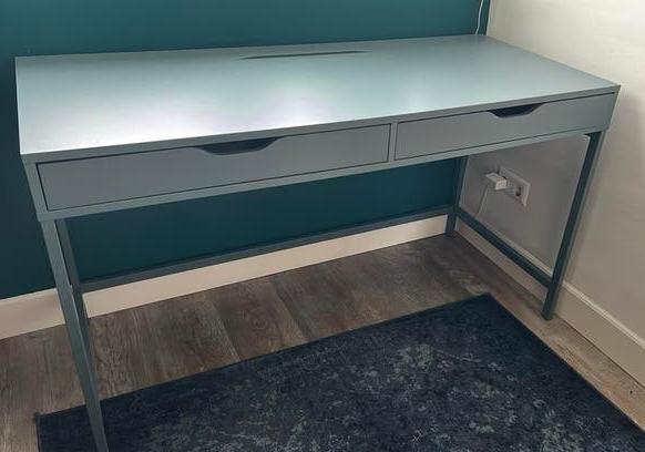 Ikea Alex bureau grijs-turquoise in nette staat, Ophalen, Demontabel, Gebruikt, IKEA