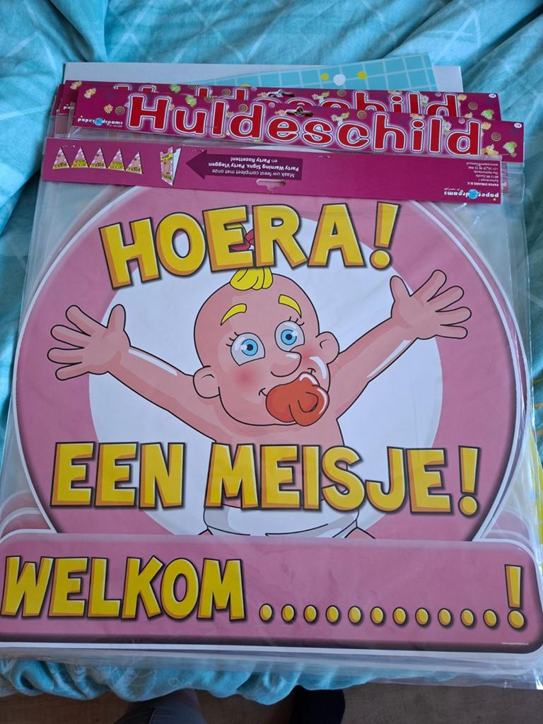 Huldeschild Hoera! Een meisje! Welkom, Ophalen, Nieuw, Geboortebord