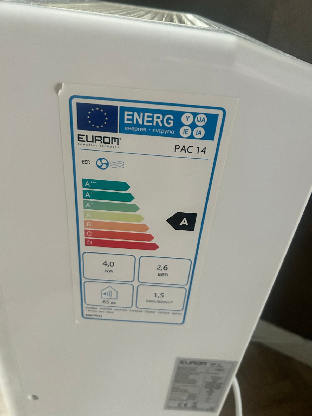 Eurom Pac 14 Mobiele Airco - 14000 BTU/uur, 4000 Watt, Gebruikt, Ophalen of Verzenden, Koelen en Ontvochtigen, Afstandsbediening
