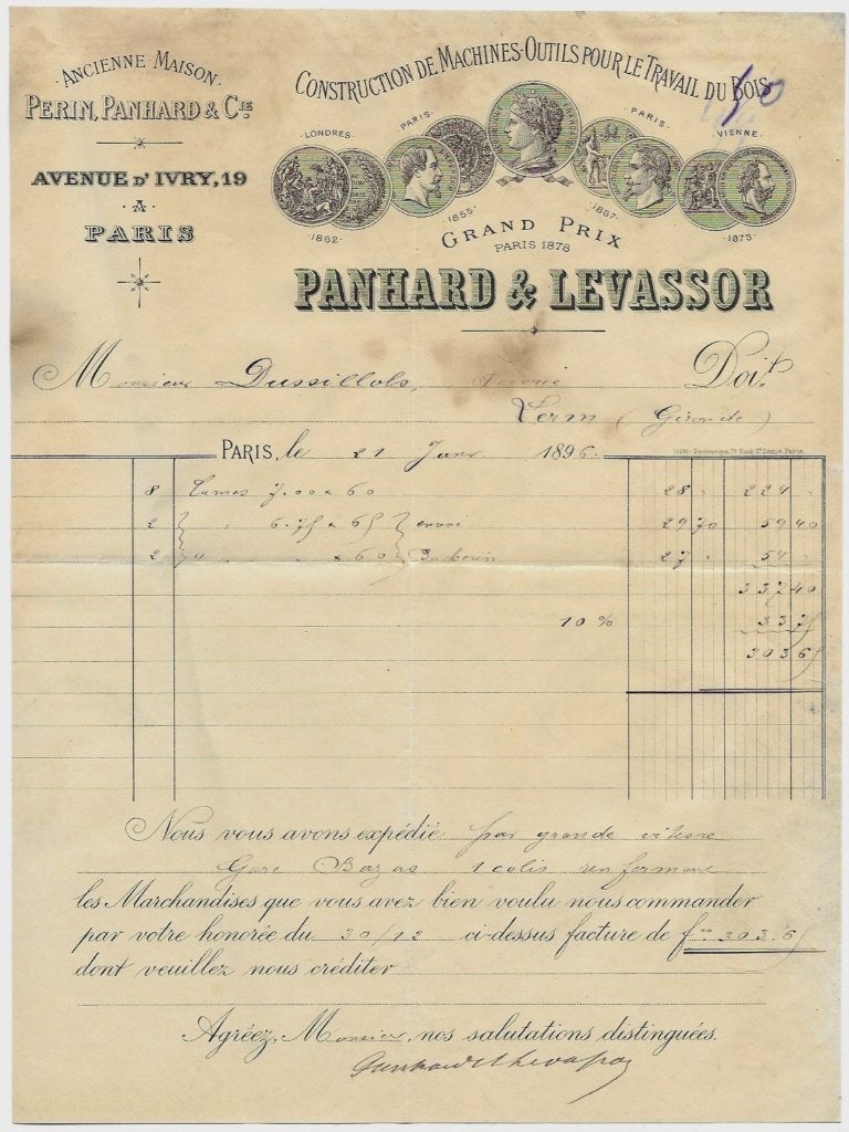 Panhard et Levassor gesigneerd 1895 auto document, Verzenden, Zo goed als nieuw, Overige merken