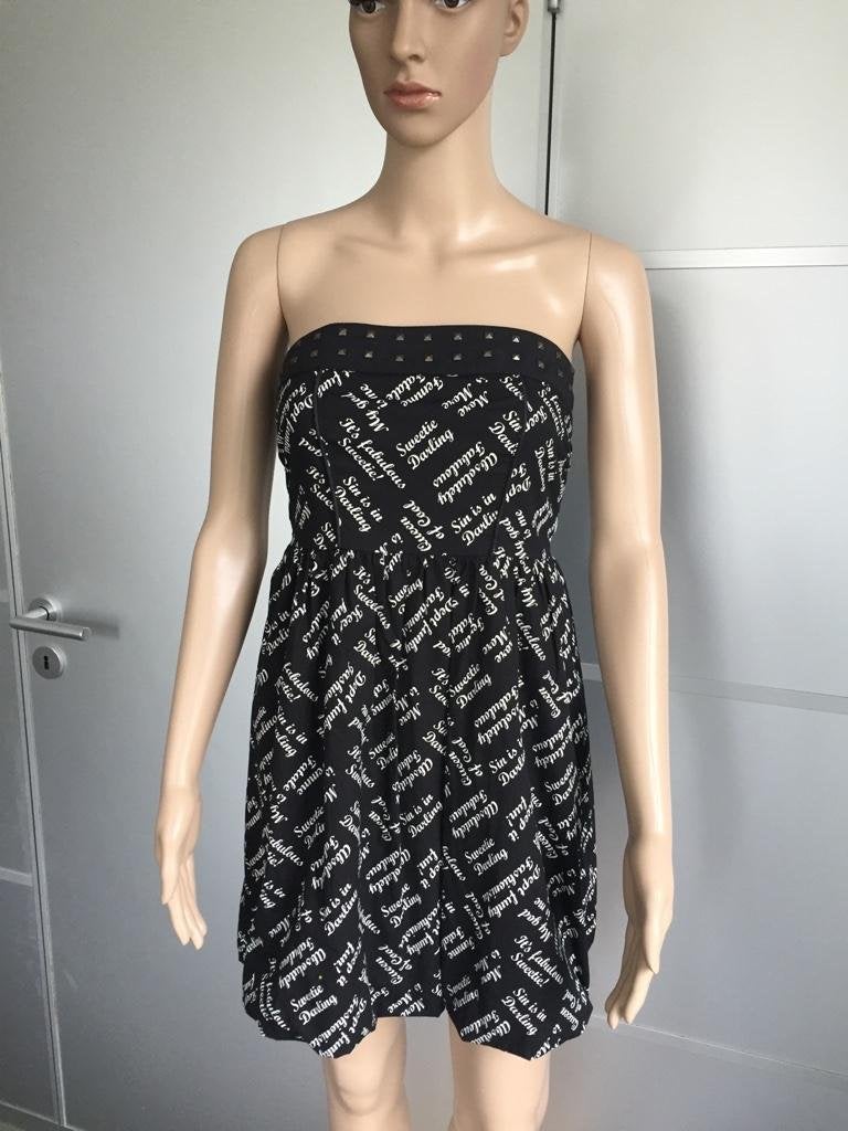 B534 DEPT: jurk jurkje strapless zwart/wit Maat S=36, Zwart, Ophalen of Verzenden, Zo goed als nieuw, Maat 36 (S)
