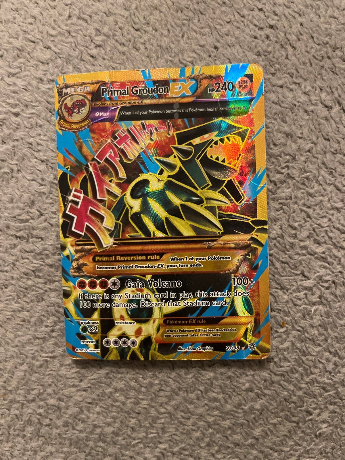 Primal Groudon EX Pokémon Kaart - Mega Evolutie, Ophalen of Verzenden, Gebruikt, Losse kaart, Foil