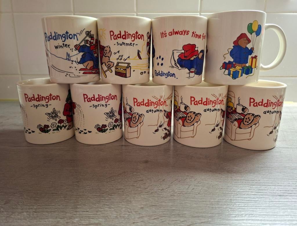 9 Paddington Douwe Egberts mokken - Seizoenen & Koffie, Huis en Inrichting, Keuken | Servies, Ophalen, Keramiek, Zo goed als nieuw