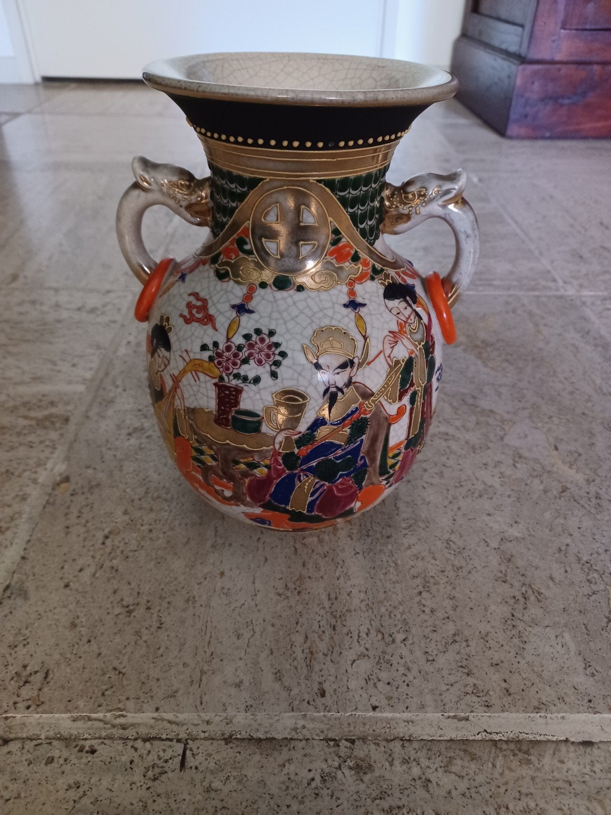 Antieke Japanse Satsuma Vaas met craquelé-glazuur., Antiek en Kunst, Ophalen of Verzenden