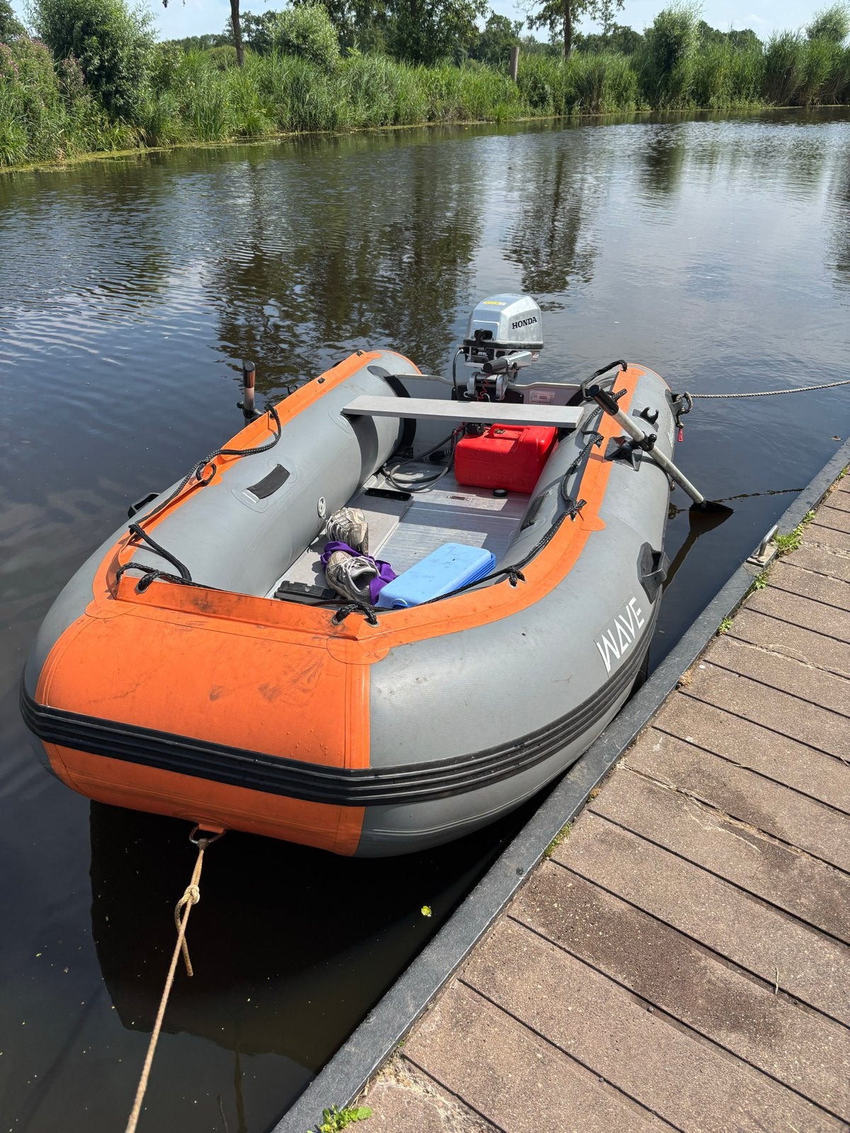 Mooie opblaasboot met 5 pk Honda buitenboordmotor, Ophalen, Gebruikt